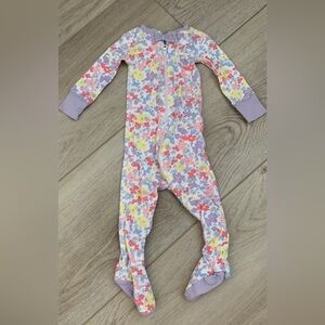 Baby Floral Footed One-Piece Zipper Pajamas - Lavender Pink Yellow